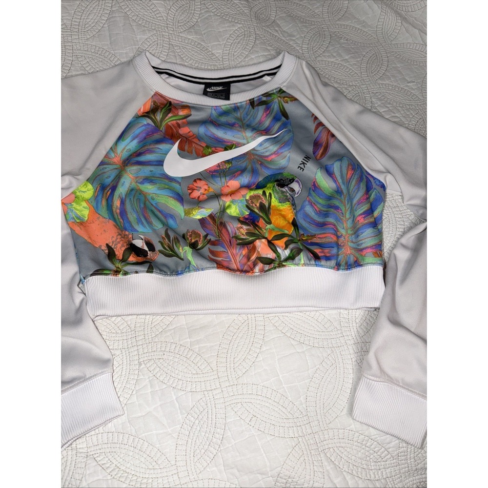 Nike Hyper Femme Crop Sweatshirt Women's Sz XS White Tropical Parrot Pullover
